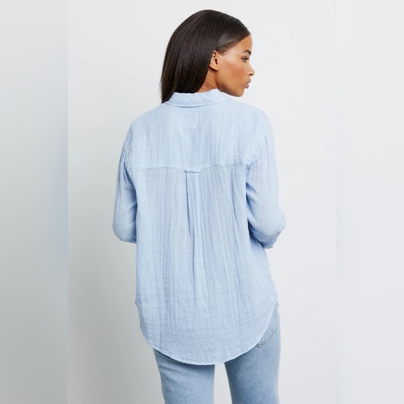 Rails Cotton Gauze Ellis Blue Bluebell Button Down Shirt Long Sleeve - Picture 3 of 10